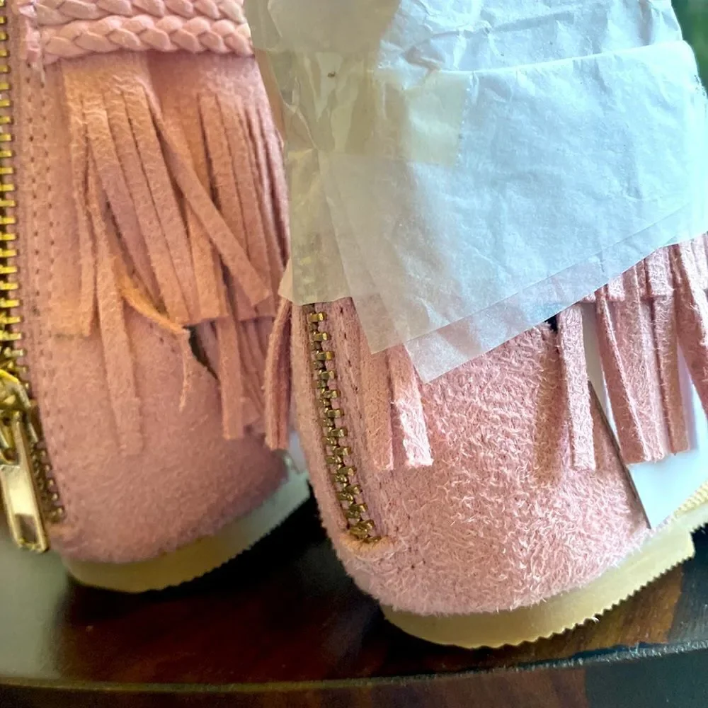 NWOT JoyFolie Fennah in Rose Pink Sandals Fringes Boho Gladiator Flats Pastel 5